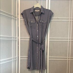 Loft Striped Navy and  White Shirt Dress XS